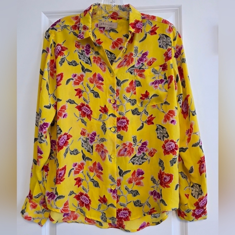 Philosophy Yellow Floral Long Sleeve Button Down Shirt Size X-small